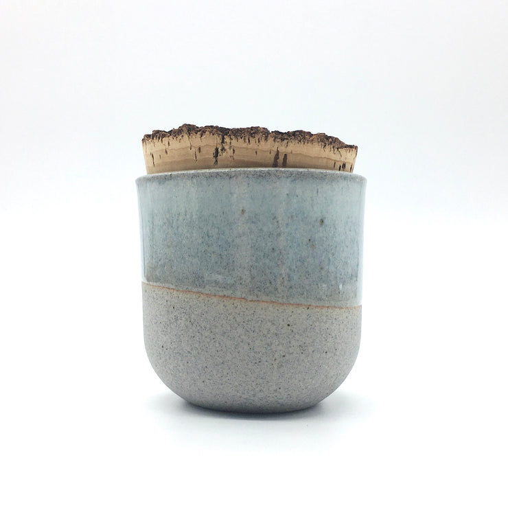Alder Canister w/ Bark Top | 3" x 3" | Greystone/Korean Blue Celadon