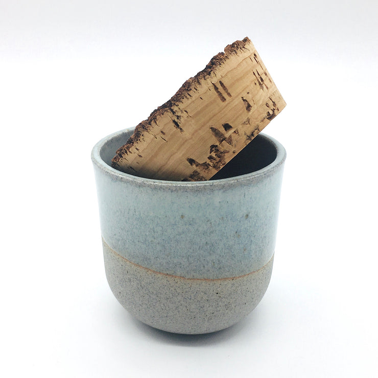 Alder Canister w/ Bark Top | 3" x 3" | Greystone/Korean Blue Celadon
