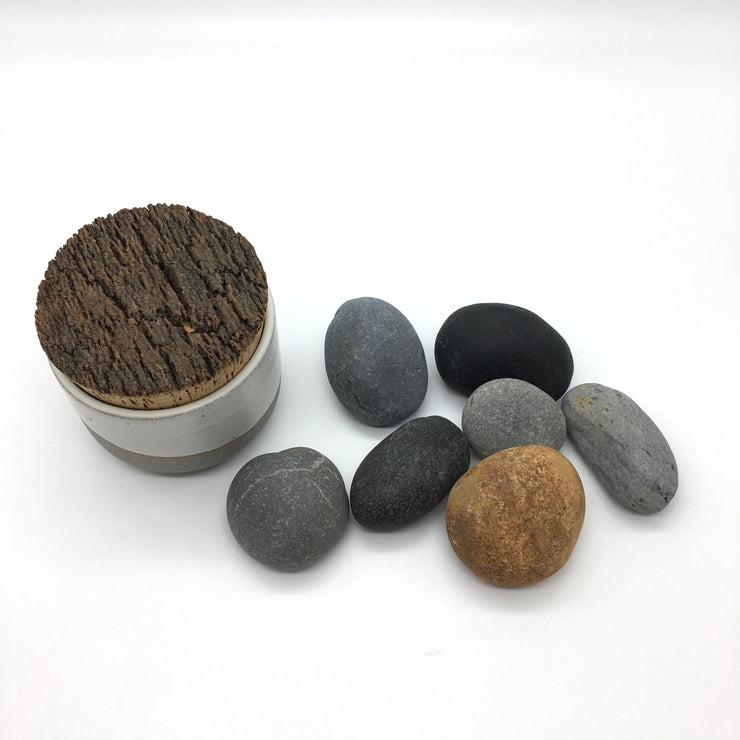 Alder Canister w/ Bark Top | 4.5" x 3" | Greystone/Snow White