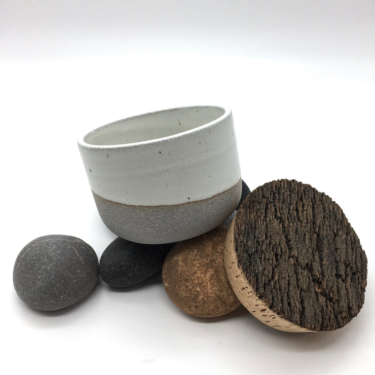 Alder Canister w/ Bark Top | 4.5" x 3" | Greystone/Snow White