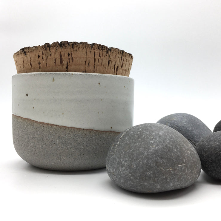Alder Canister w/ Bark Top | 4.5" x 3" | Greystone/Snow White