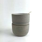 Stack of Alder Bowls in Greystone/Snow White glazed inside only leaving the exterior raw, unglazed.