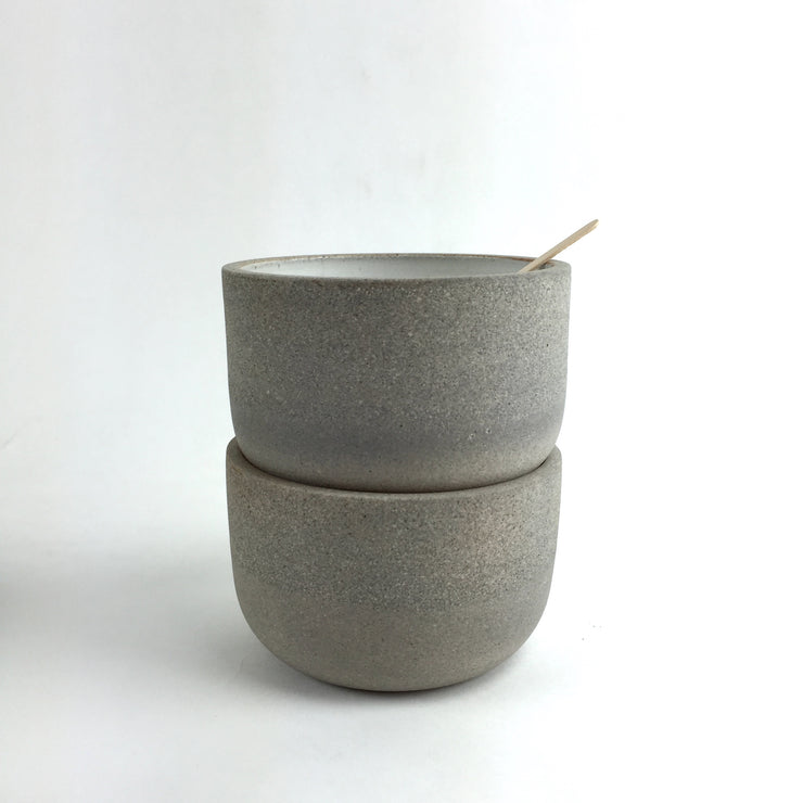 Stack of Alder Bowls in Greystone/Snow White glazed inside only leaving the exterior raw, unglazed.