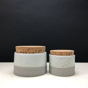 Canister w/ Classic Cork in Greystone/Snow White | Pictured here are 2 sizes: 4.5"x 3" & 3.5" x 2.5"