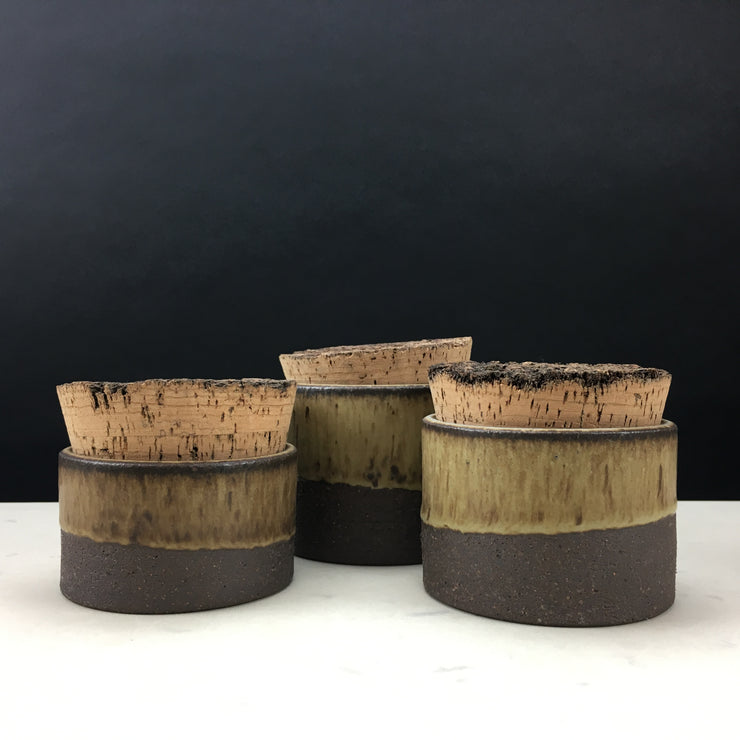 Canister w/ Bark Top | 3.5" x 3" | Brownstone/Tortoise Shell
