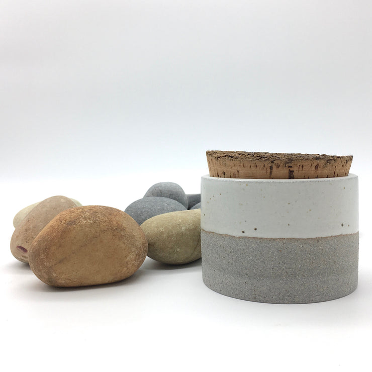 Canister w/ Bark Top | 3.5" x 2.5" | Greystone/Snow White