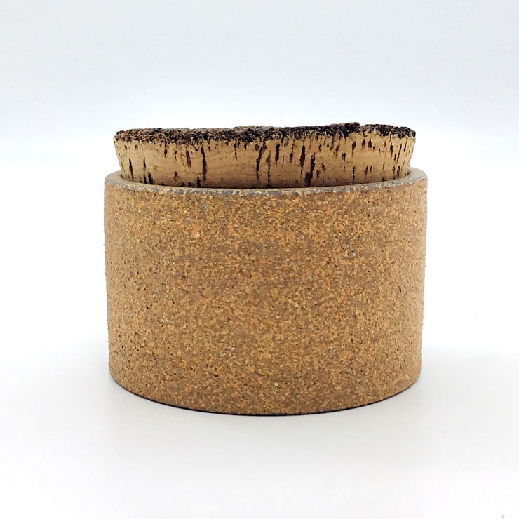 Canister w/ Bark Top | 3.5" x 2" | Sandstone/Raw Exterior/Snow White Interior
