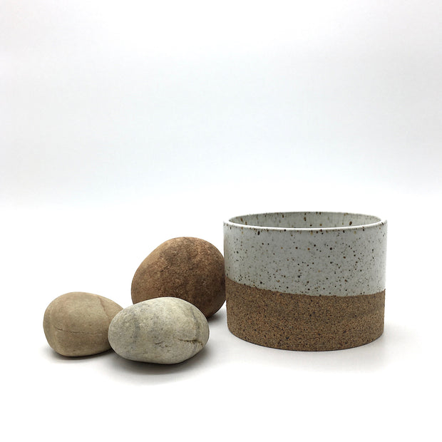 CAN3525-S-S-BT | Canister w/ Bark Top | 3.5" x 2.5" H | Sandstone/Snow White | Humble Ceramics | 
