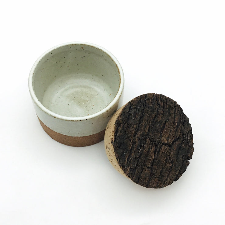 Canister w/ Bark Top | 3.5" x 2" | Sandstone/Snow White
