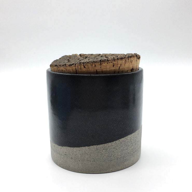 Canister w/ Bark Top | 4.5" x 4.5" | Greystone/Matte Black