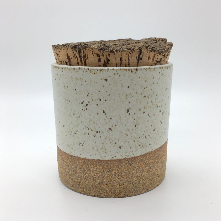 CAN4545-S-S-BT | Canister w/ Bark Top Cork | 4.5" x 4.5" | Sandstone/Snow White | Humble Ceramics | 