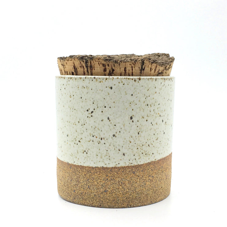 CAN4545-S-S-BT | Canister w/ Bark Top | 4.5" x 4.5" | Sandstone/Snow White | Humble Ceramics | 