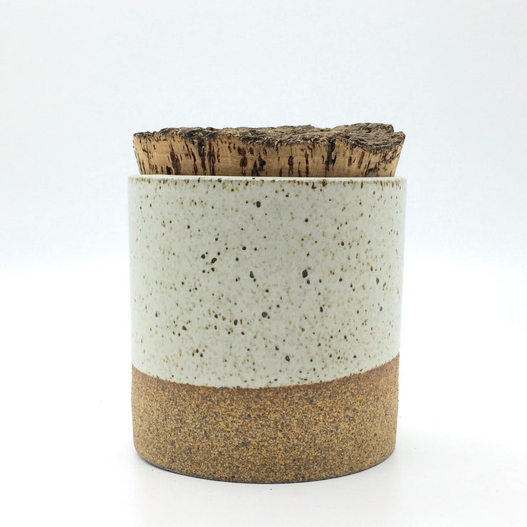 CAN4545-S-S-BT | Canister w/ Bark Top Cork | 4.5" x 4.5" | Sandstone/Snow White | Humble Ceramics | 