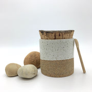 CAN4545-S-S-BT | Canister w/ Bark Top Cork | 4.5" x 4.5" | Sandstone/Snow White | Humble Ceramics | 