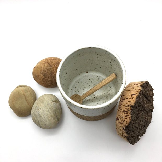 CAN4545-S-S-BT | Canister w/ Bark Top | 4.5" x 4.5" | Sandstone/Snow White | Humble Ceramics | 