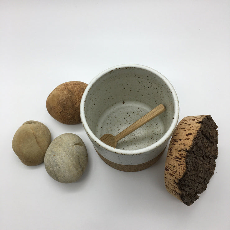 CAN4545-S-S-BT | Canister w/ Bark Top Cork | 4.5" x 4.5" | Sandstone/Snow White | Humble Ceramics | 