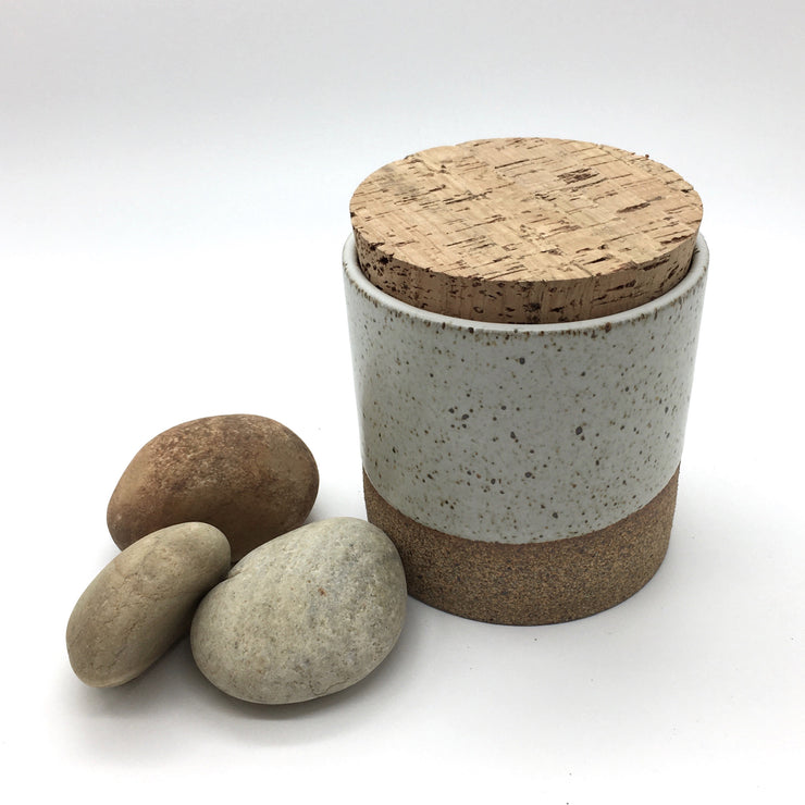 CAN4545-S-S-CC | Canister w/ Classic Cork | 4.5" x 4.5" | Sandstone/Snow White | Humble Ceramics | 