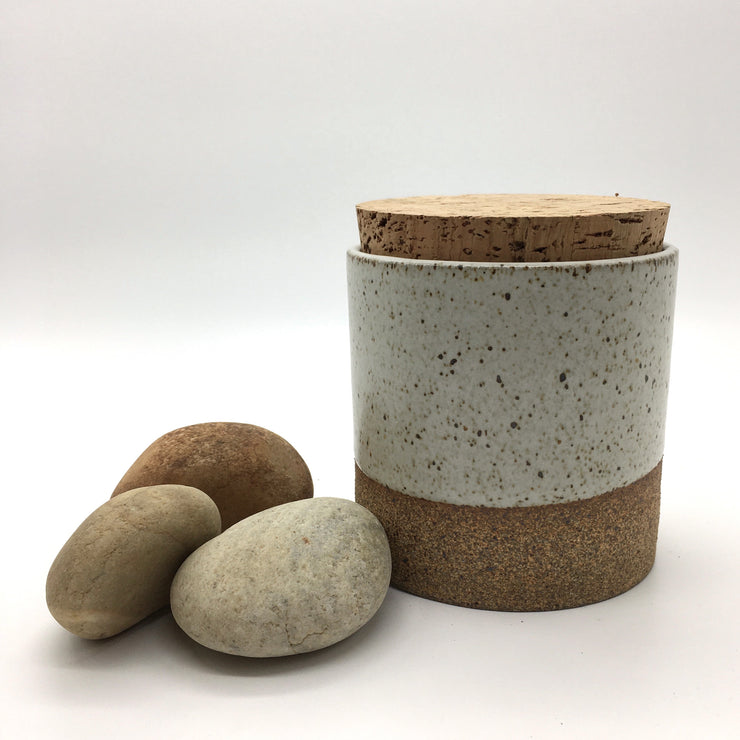 CAN4545-S-S-CC | Canister w/ Classic Cork | 4.5" x 4.5" | Sandstone/Snow White | Humble Ceramics | 