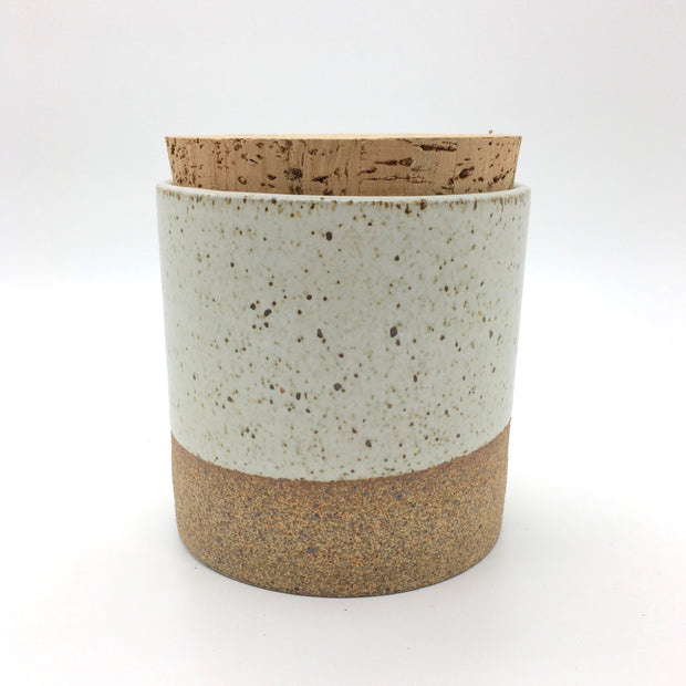CAN4545-S-S-CC | Canister w/ Classic Cork | 4.5" x 4.5" | Sandstone/Snow White | Humble Ceramics | 