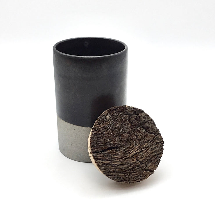 Canister w/ Bark Top | 4" x 6" | Greystone/Matte Black
