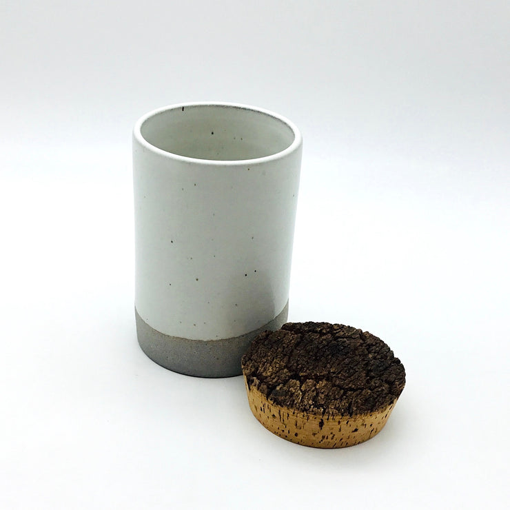 Canister w/ Bark Top | 4" x 6" | Greystone/Snow White