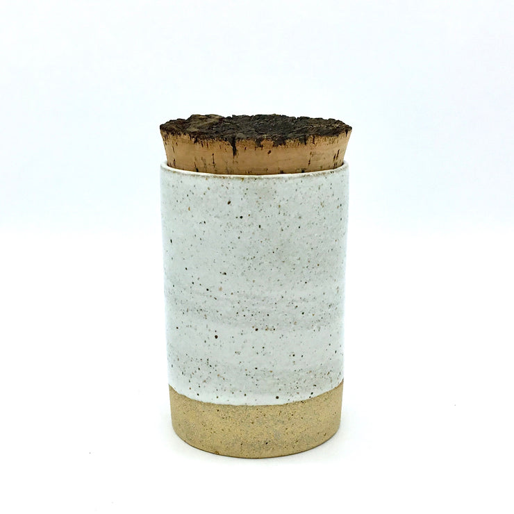 Canister w/ Bark Top | 4" x 6" | Sandstone/Snow White