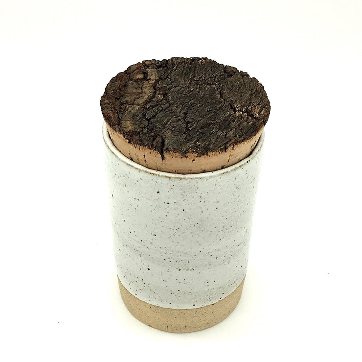 Canister w/ Bark Top | 4" x 6" | Sandstone/Snow White