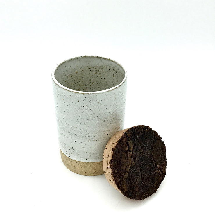 Canister w/ Bark Top | 4" x 6" | Sandstone/Snow White