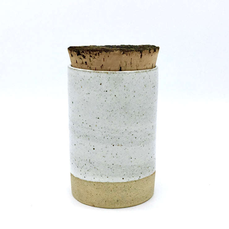 Canister w/ Bark Top | 4" x 6" | Sandstone/Snow White