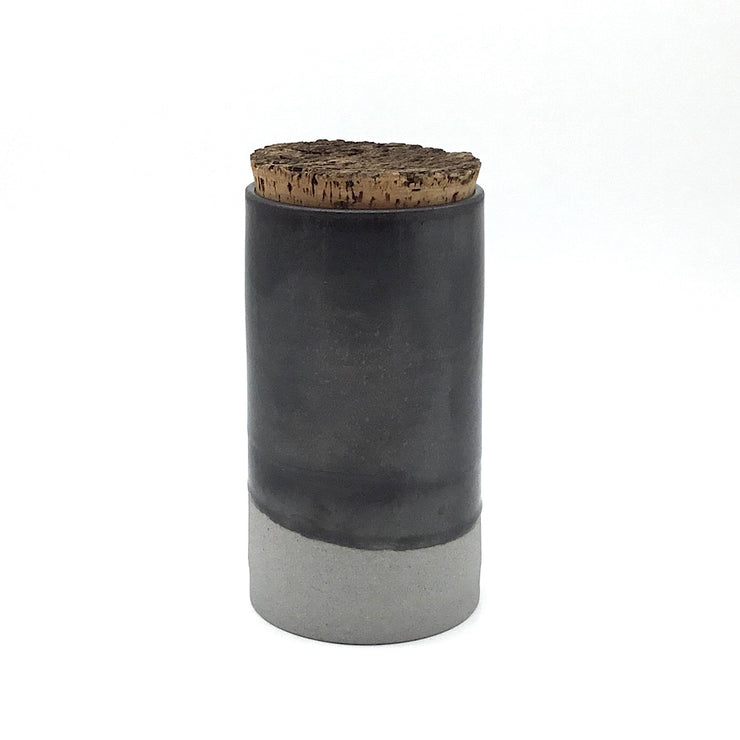 Canister w/ Bark Top | 4" x 8" | Greystone/Matte Black