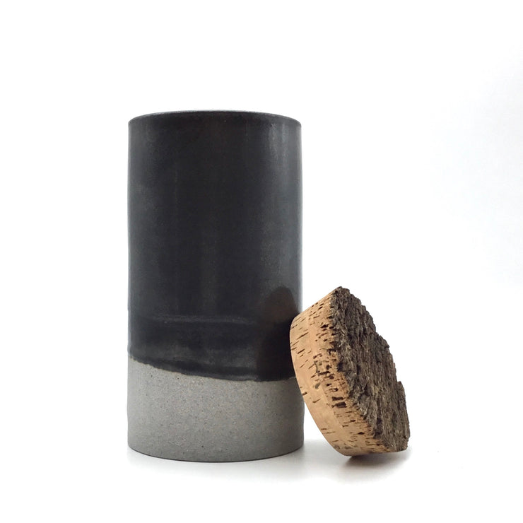 Canister w/ Bark Top | 4" x 8" | Greystone/Matte Black
