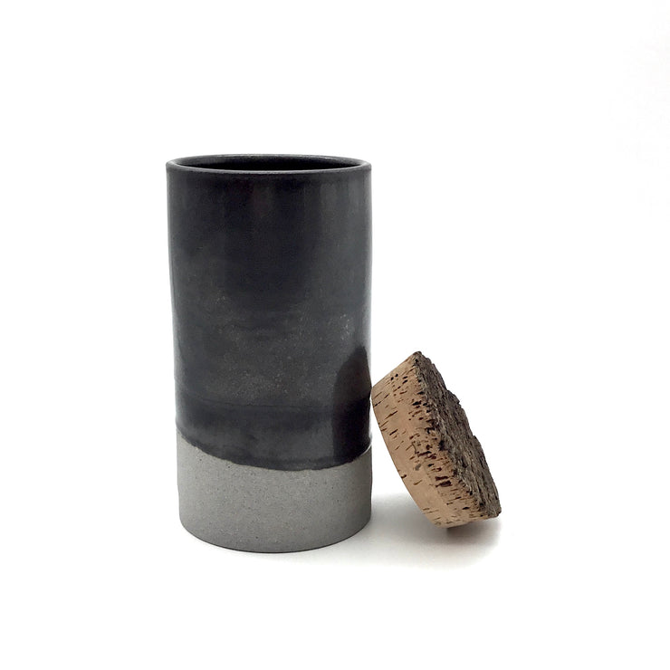 Canister w/ Bark Top | 4" x 8" | Greystone/Matte Black