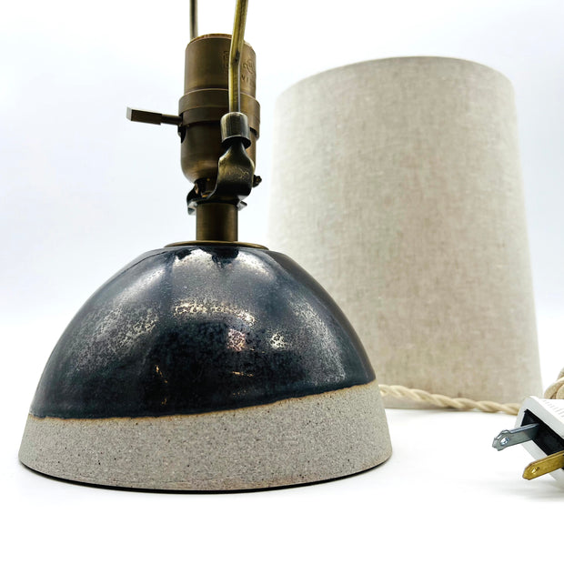 Enoki Lamp | Greystone/Matte Black | Medium Bronze | Mudra Otmeal Lamp Shade