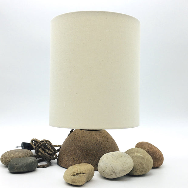Enoki Lamp Base | Sandstone/Raw | Medium Brass | Tawa Lamp Shade | Cream Spun Linen