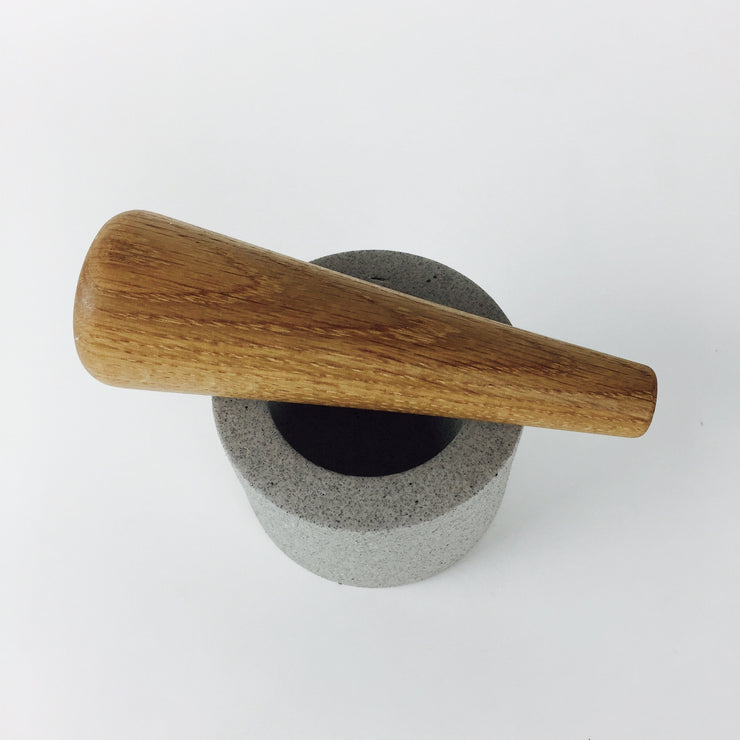 Essi Mortar | 3.5" x 2.5" | Greystone| 6" Mudra Pestle in Walnut | Humble Ceramics |