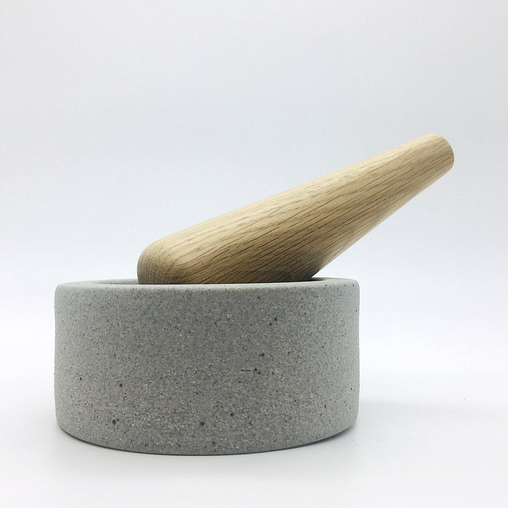 EM452-G + MDP6-WO | Essi Mortar + Mudra Pestle | 4.5" x 2" | Greystone + White Oak | Humble Ceramics |