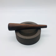 Essi Mortar | 6.5" x 2.5" | Raw Brownstone w/ Mudra Pestle 10" in Walnut