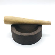 Essi Mortar | 6.5" x 2.5" | Raw Brownstone w/ Mudra Pestle 10" in White Oak