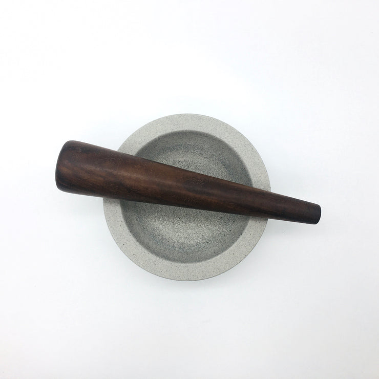 Essi Mortar | 6.5" x 2.5" | Raw Greystone w/ Mudra Pestle 10" in Walnut