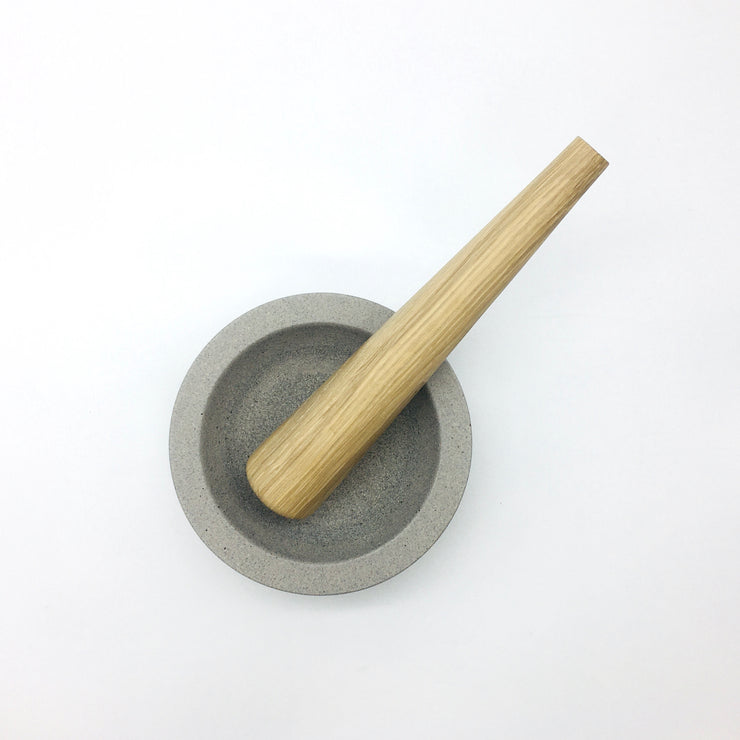 Essi Mortar | 6.5" x 2.5" | Raw Greystone w/ Mudra Pestle 10" in White Oak