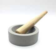 Essi Mortar | 6.5" x 2.5" | Raw Greystone w/ Mudra Pestle 10" in White Oak
