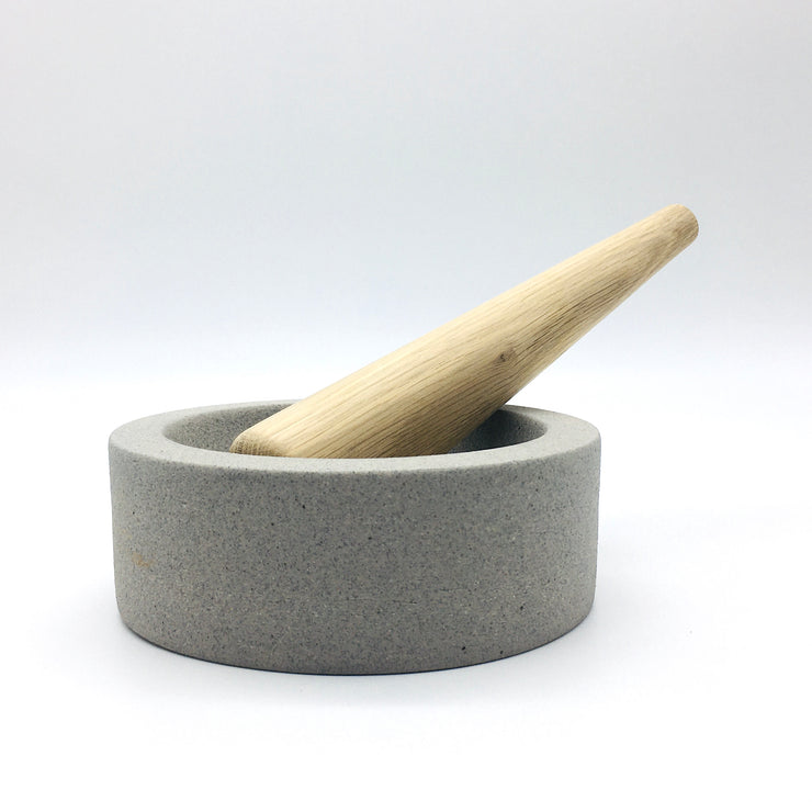 Essi Mortar | 6.5" x 2.5" | Raw Greystone w/ Mudra Pestle 10" in White Oak