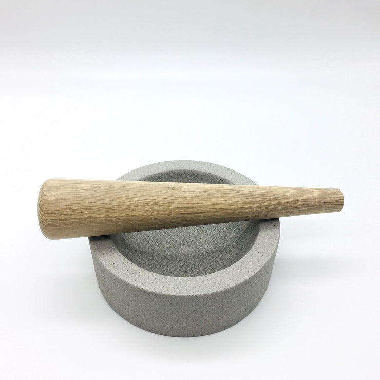 Essi Mortar | 6.5" x 2.5" | Raw Greystone w/ Mudra Pestle 10" in White Oak