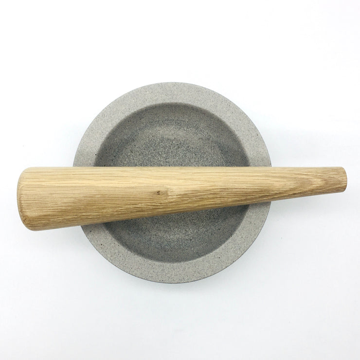 Essi Mortar | 6.5" x 2.5" | Raw Greystone w/ Mudra Pestle 10" in White Oak