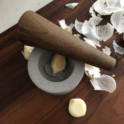 Essi Mortar | 3.5" x 2.5" | Raw Greystone | Mudra Pestle | 6" | Walnut