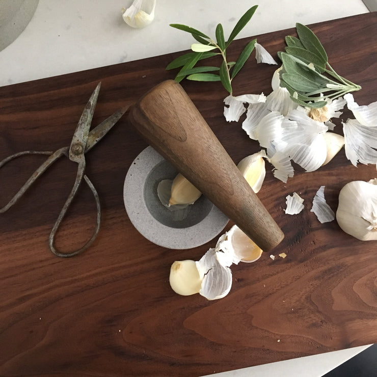Essi Mortar | 3.5" x 2.5" | Raw Greystone | Mudra Pestle | 6" | Walnut