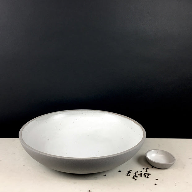 STS35-G-S | Stillness SOS 3.5" | Stillness Collection | Greystone/Snow White | Humble Ceramics | (seen with the Stillness Platter)