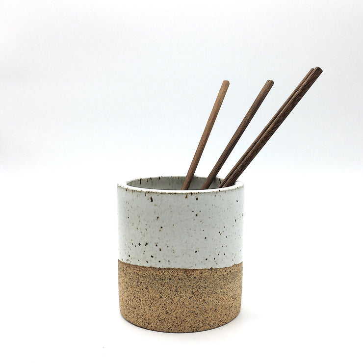 Utensil Holder | 4" x 4" | Sandstone/Snow White